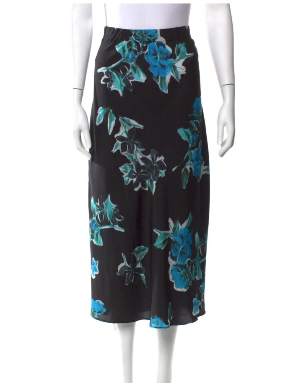 The Kooples Black Skirt with Teal Floral Accents